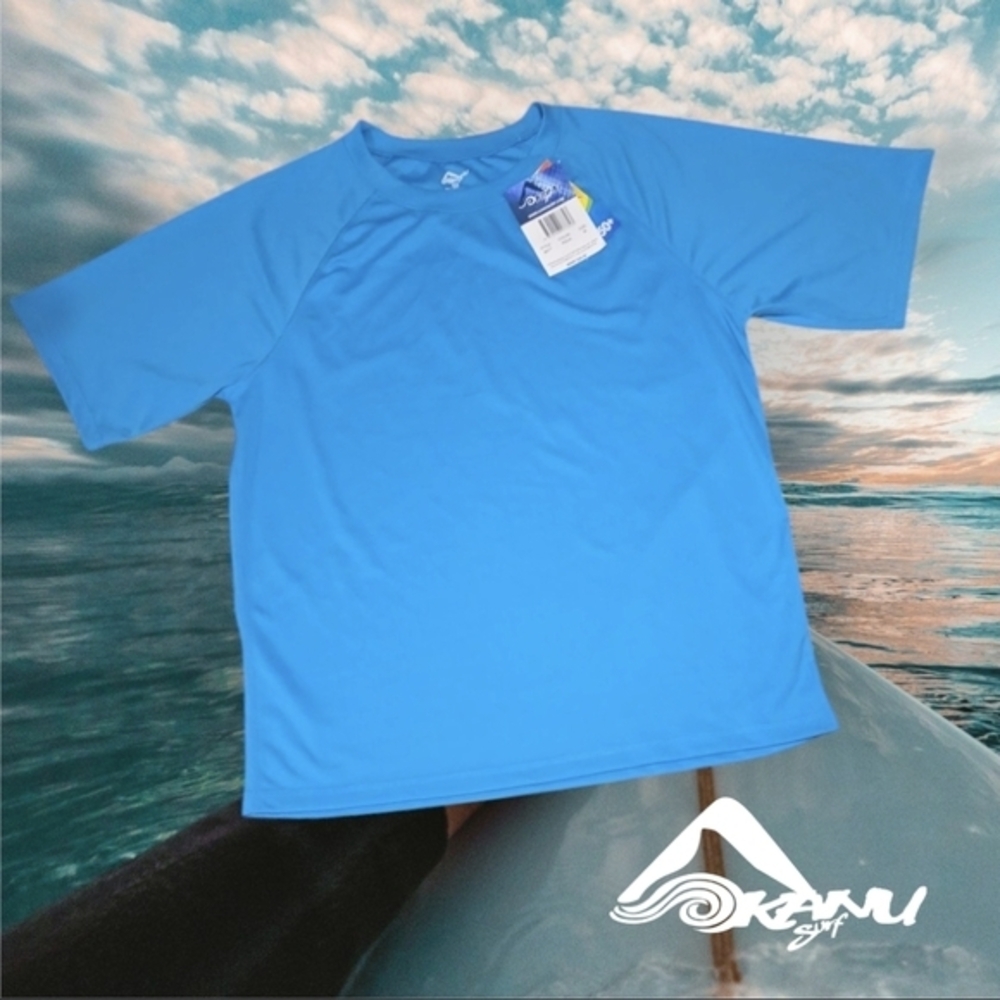 Kanu Surf Solid Rashguard Raglan UPF 50 Swim Tee 8077 Aqua M NEW